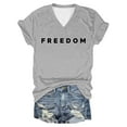 thumbnail image 4 of Freedom T Shirt Women V Neck Short Long Sleeve Letter Prints Basic Top Fashion Tee Breathable Stretch Classic Casual Loose Fit Daily Wear, 4 of 5