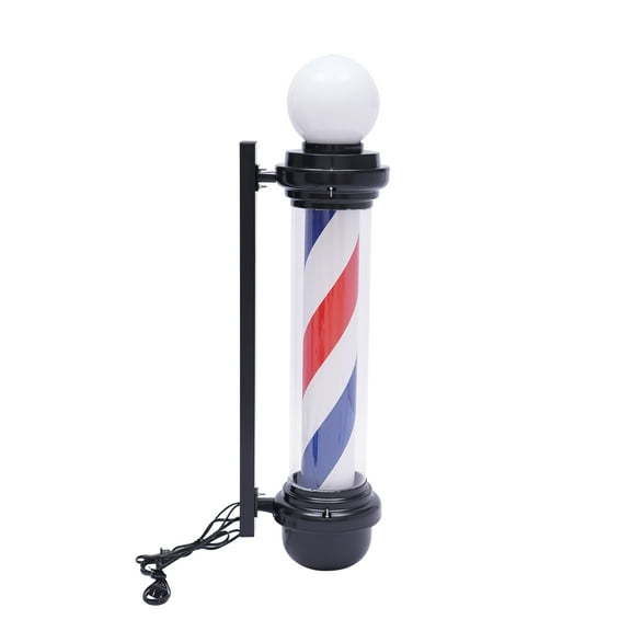 Toolven 32-inch LED Barber Pole with Red, White, and Blue Spiral Design, Wall-Mounted with 50 RPM Motor, Perfect for Barber Shops