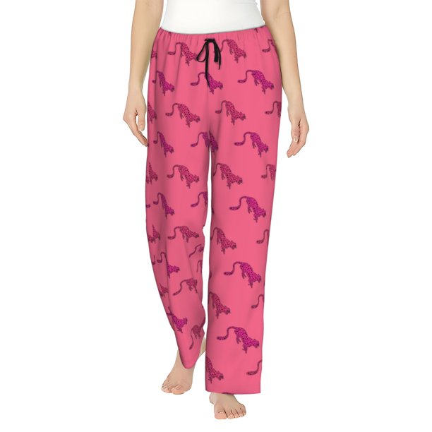 Balery Leopard Print Pantalones de pijama para mujer, pijamas ultraligeros, pantalones de estar por casa-Small