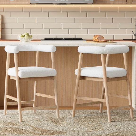 Christopher Knight Home 24.5" Seat Height Bar Stools with Back, Upholstered Counter Stools for Kitchen Island, Natural, Set of 2