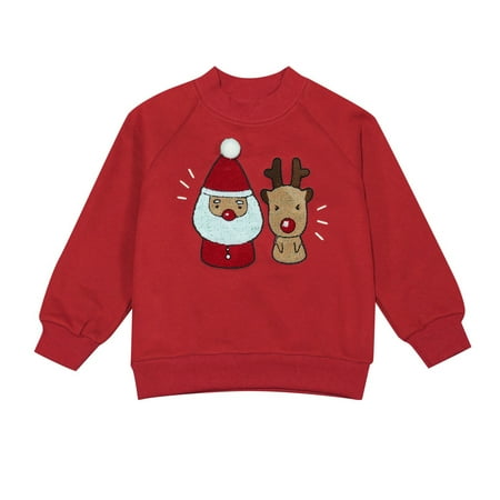 

Family Photo Outfits Parent Child Christmas Style Sweatshirt With Three Santa And Deer Pattern Family Gathering Casual Pajamas Set Red 13