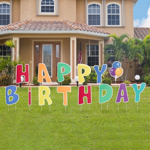 14 Pcs Happy Birthday Yard Signs with Stakes, 13 Inch Colorful Waterproof Corrugated Plastic Birthday Lawn Sign for Outdoor Yard Garden Party Lawn Decorations