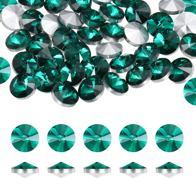 Uxcell Piedras de Rhinestone con Punta, 100 Pcs 6mm Redondas de Cristal Facetado para Artes de Uñas (Verde Poroso)