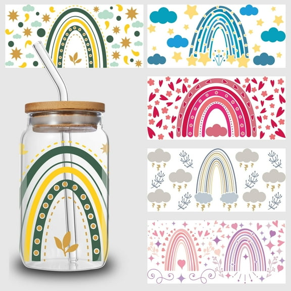 5pcs DIY UV DTF Transfer Stickers, For Glass Tumbler, Waterproof Decals, Plastic Adhesive Label For Bottles And Cups Decor No.501