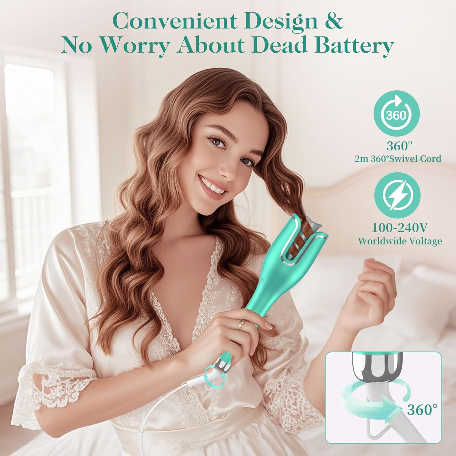 Automatic Hair Curler with Anti-Scald & Anti-Tangle Technology, 1" Rotating Ceramic Barrel with 4 Heat Settings, One-Touch Smart Curling Iron for Beginners