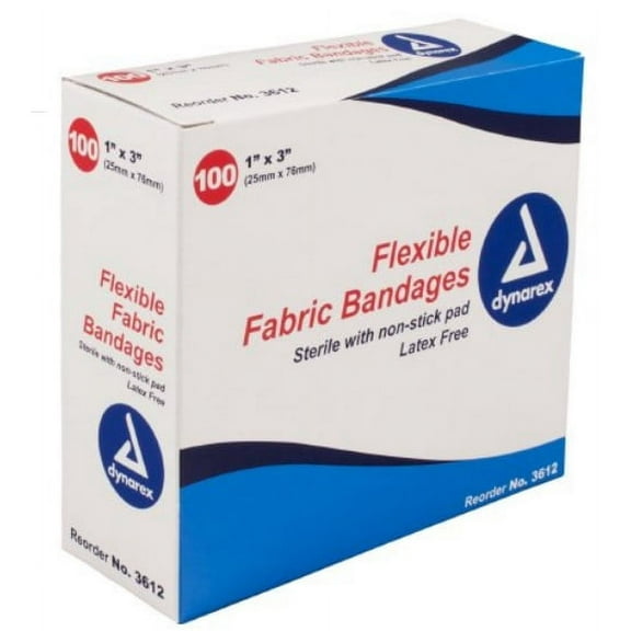 Dynarex Adhesive Strip 1 X 3 Inch Fabric Rectangle Tan Sterile, 3612 - Box of 100