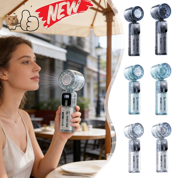 Tarmeek Handheld Fan, Transparent Mini Fan, 90° Foldable Portable Fan, LED Digital Display, Multi-Speed, Lanyard & Deskt Fan for Office Trval Outdoor (Ice Cooling Version)