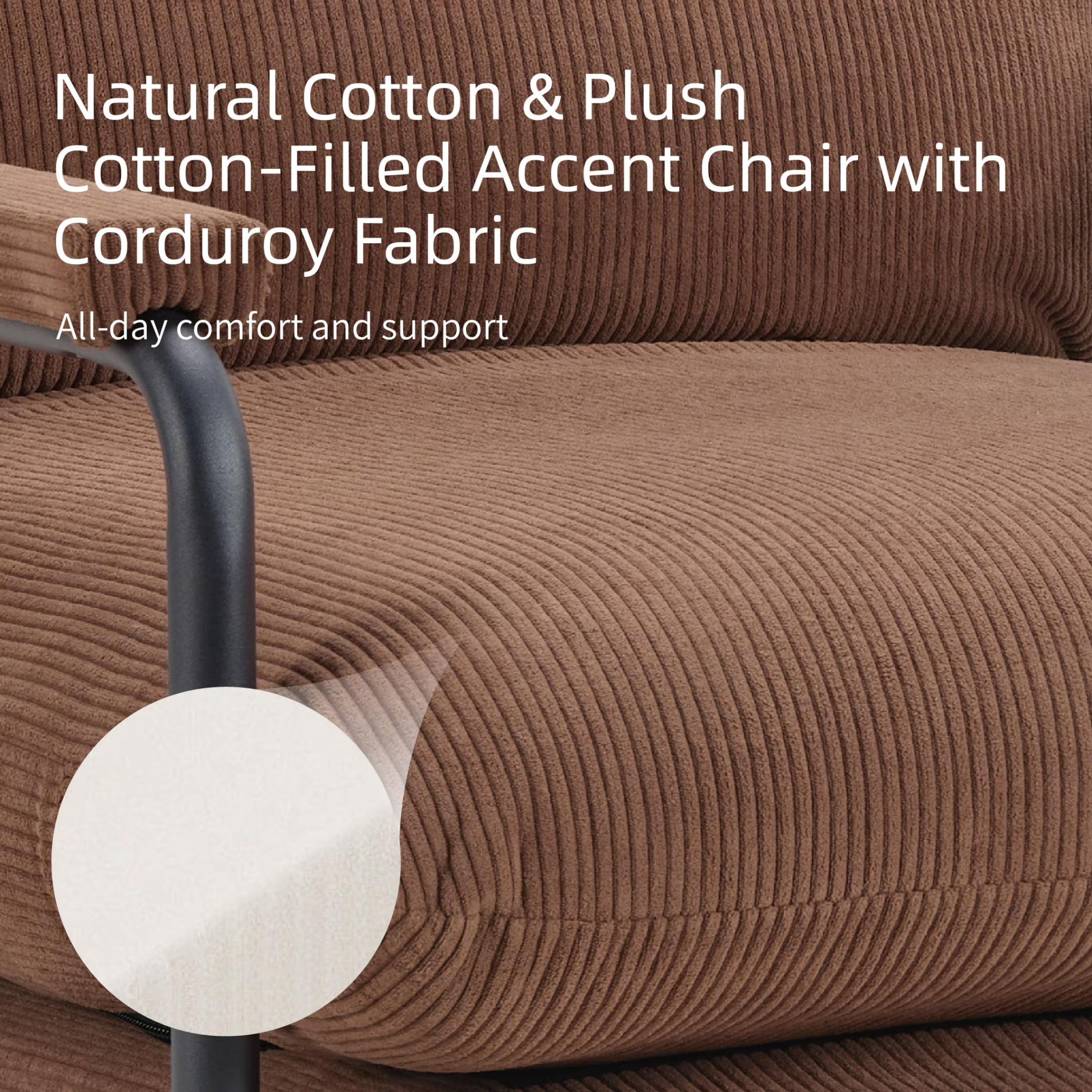 Vinform Modern Accent Chair, Arm Chair with Adjustable Backrest, Metal Frame for Living Room, Corduroy, Brown