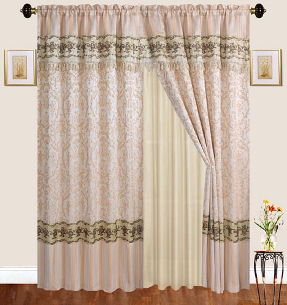 Luxury Jacquard Curtains beige window panels with backing, valance and