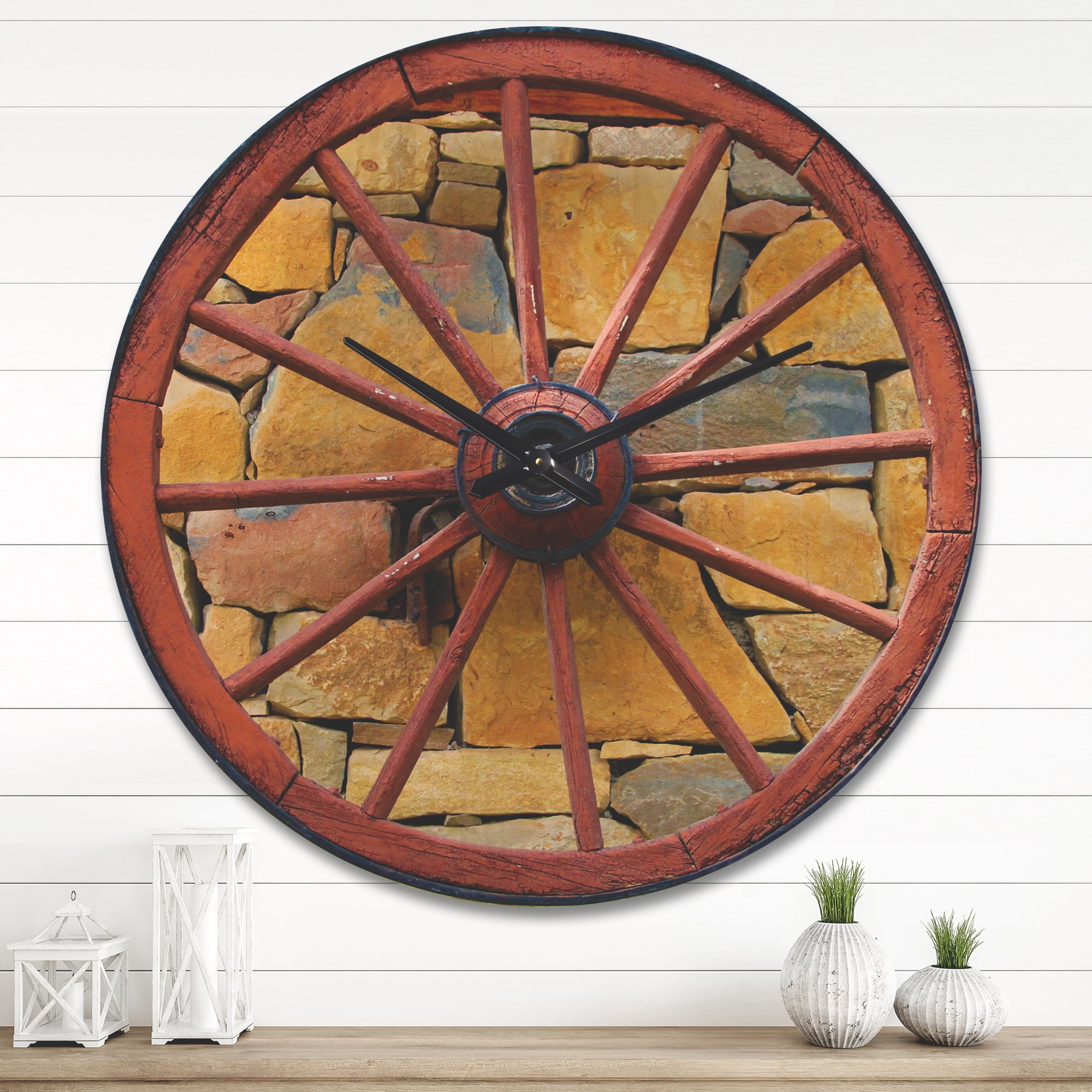 Designart 'Old Country Wooden Wheel ' Rustic Wood Wall Clock