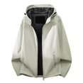 thumbnail image 5 of Mens Softshell Jackets Windproof Drawstring Hooded Long Sleeve Full Zipper Fashion Casual Jacket with Pockets Beige XXXL, 5 of 6