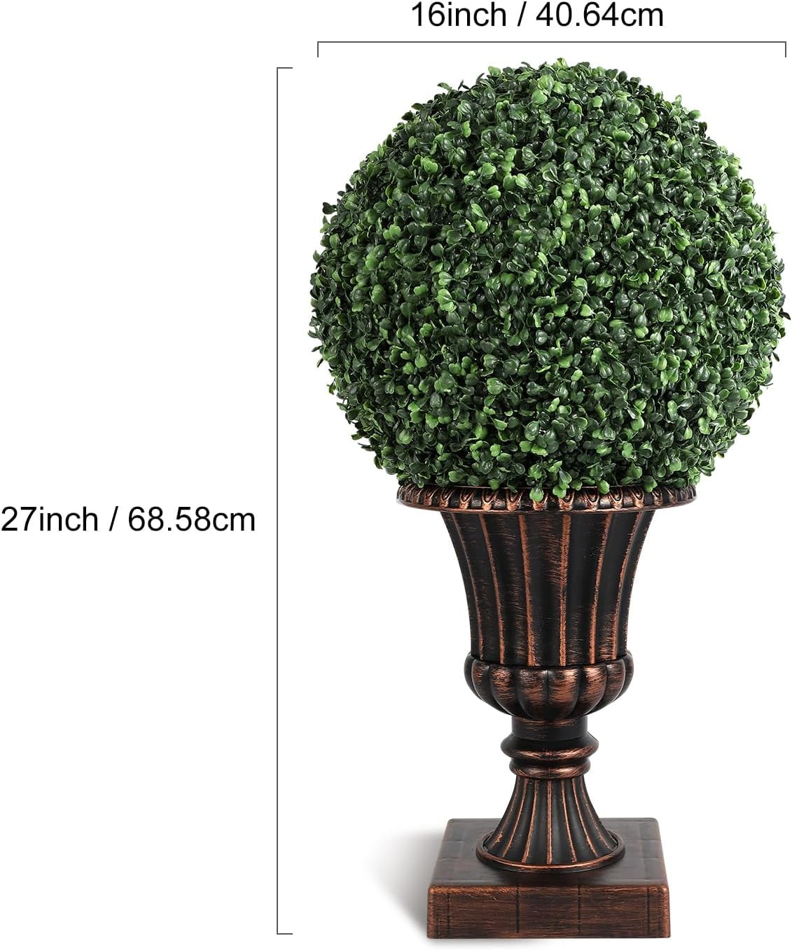 2 PCS 16 inch Artificial Plant Topiary Balls,Faux Boxwood Decorative Balls with Sturdy Pot Base,Pre-Lit Waterproof Fake Greenery Plants Ball for Backyard Garden Wedding Home Decor