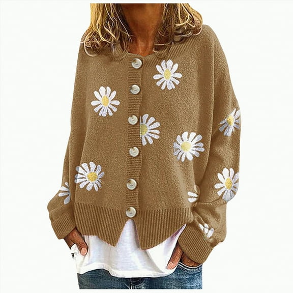 Towmus Cardigan Sweater for Women Floral Print Loose Casual Button Down Open Front Knit Cardigans Ladies Sweaters