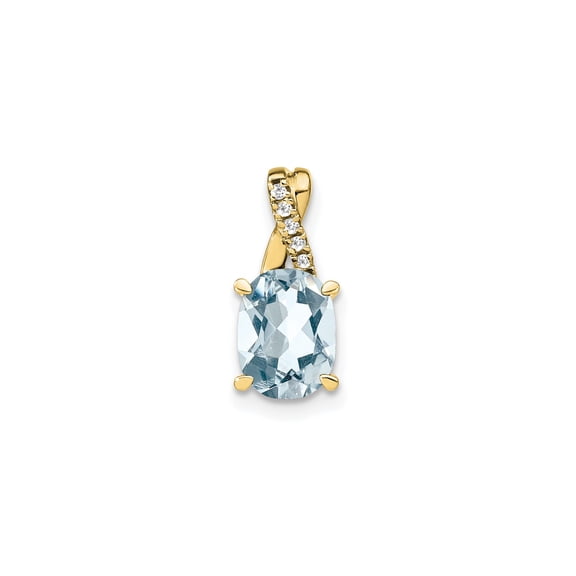 10k Yellow Gold Oval Aquamarine and Diamond Accent Pendant Charm for Women