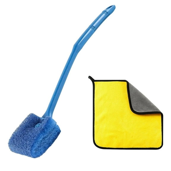 VNEKVA Aquarium Algae Scraper, Double-Sided Sponge Brush Cleaner with Towel, 15.4in Long Handle Scrubber for Glass Fish Tanks & Kitchen Use