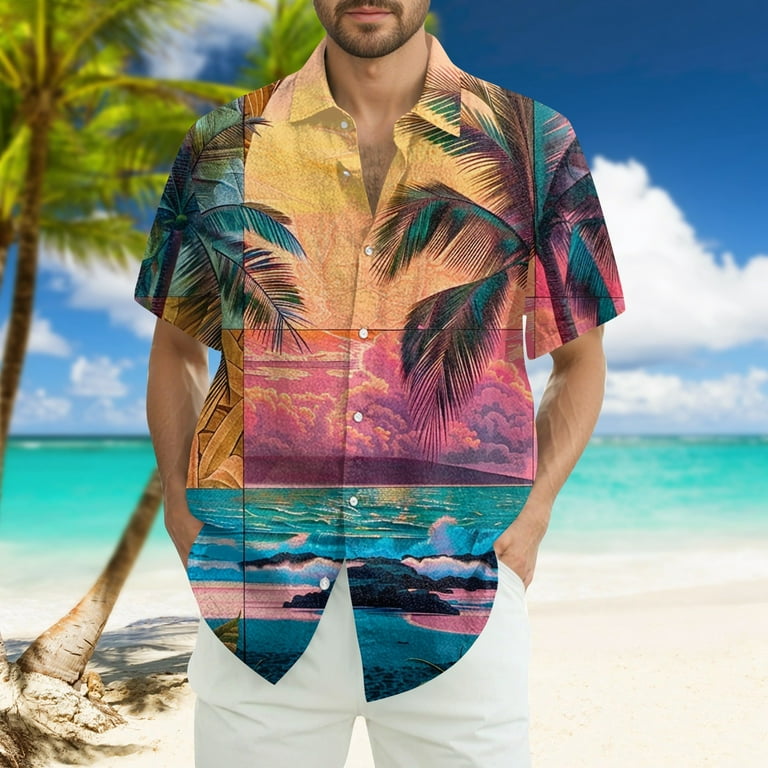 NAMTYQX Hawaiian Shirt for Men Plus Size Tropical Print Short