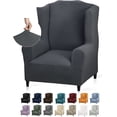 thumbnail image 1 of 1 Piece Stretch Wingback Chair Slipcover Latest Jacquard Design Wing Chair Cover Non Slip Furniture Protector with Foam Rods for Living Room (Wing Chair, Black), 1 of 7
