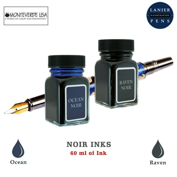 Monteverde 60ml Noir Fountain Pen Ink Bottle (30ml Ocean Noir Ink Bottle G309ON, 30ml Raven Noir Ink Bottle G309VN)