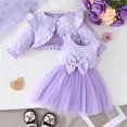 thumbnail image 2 of Baby Girls' Cotton Dress and Cardigan Set Solid Color Sleeveless Mesh Skirt With Textured Pattern Long Sleeved Jacket Purple 6-9 Months, 2 of 7