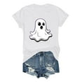 thumbnail image 2 of lcziwo Womens Fall Shirt Crew Neck Funny Ghost Graphic Tees Halloween Short Sleeve Going Out Tops, White, L, 2 of 6