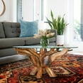 thumbnail image 2 of Chic Teak Rustic Teak Wood Root Live Edge Coffee Table Including 43 Inch Round Glass Top, 2 of 5