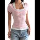 thumbnail image 1 of Blusa Informal de Corta con Botones Henley Acanalados para Mujer, -Verano 2025, 2 Piezas Rosa M, 1 of 9
