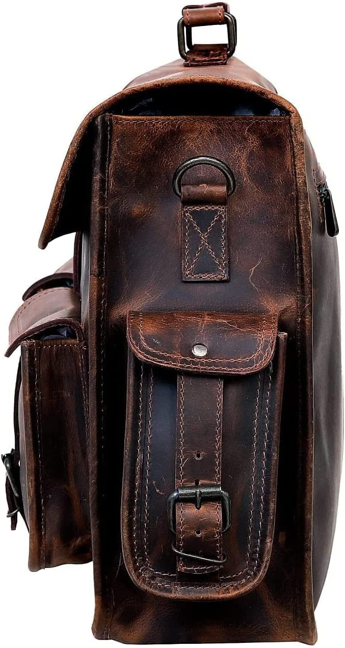 Leather 14 Inch Laptop Messenger Bag Vintage Briefcase Satchel for Men and Women