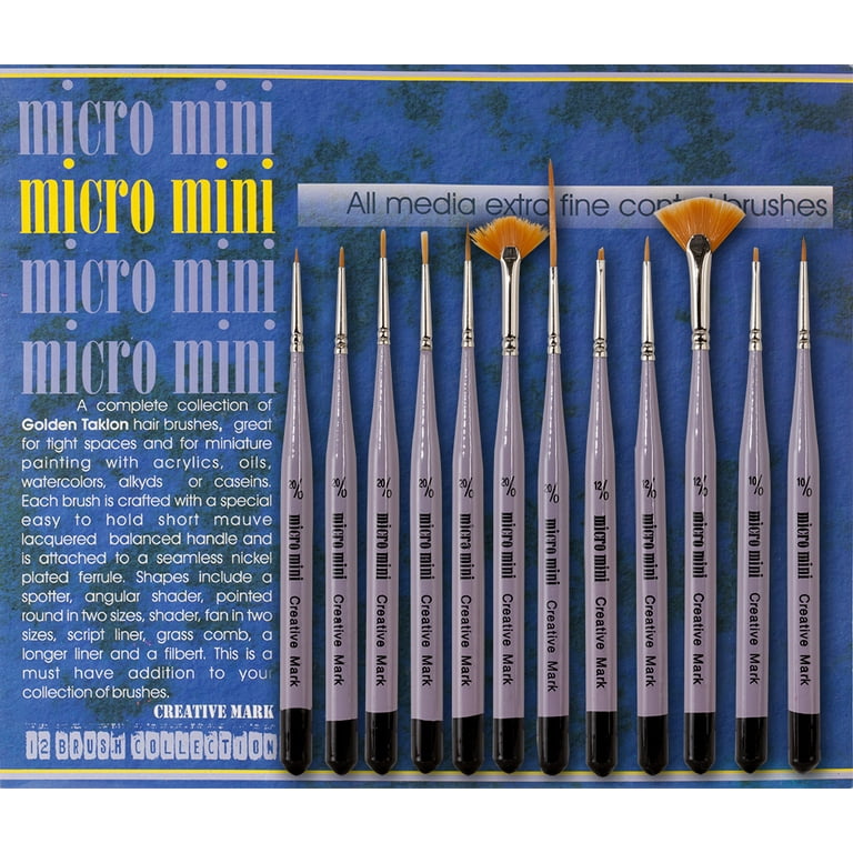 Micro Mini Brush Set of 12 - Great for Painting Small Details and Tight Spaces