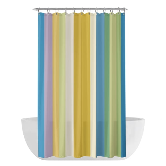 Blue Yellow Green Striped Shower Curtain - Water Repellent Fabric Shower Curtains Washable, Farmhouse Elegant Stripes Decorative Polyester Cloth Bathroom Curtains Modern Bath Decor 36"x72"