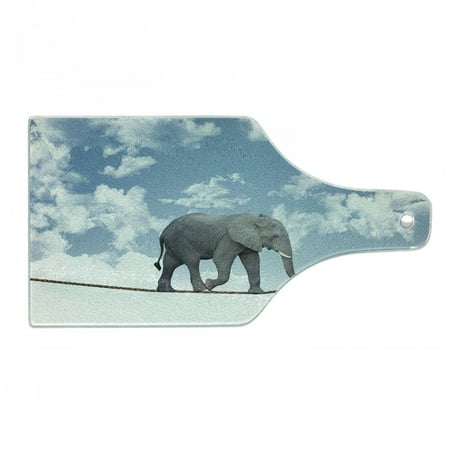 

Animal Cutting Board Classic Walking on Rope Heavy Large Balance Cloudy Skies Decorative Tempered Glass Cutting and Serving Board Wine Bottle Shape Blue Grey White by Ambesonne