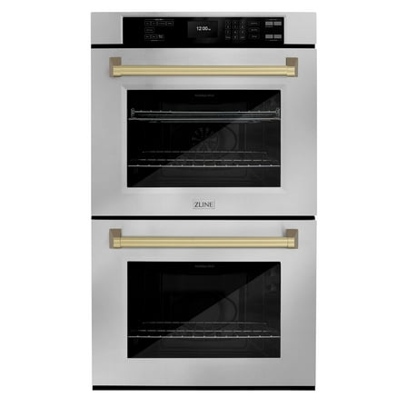 ZLINE 30 in. Autograph Edition Professional Convection Double Wall Oven with Air Fry and Self Clean in Stainless Steel with Champagne Bronze Handles (WADZ-30-CB)