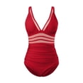 thumbnail image 4 of TOWED22 Women's Tummy Control Swimsuits Slimming Cute One Piece Bathing Suit Ruffle V Neck Swimwear(Red,XL), 4 of 5