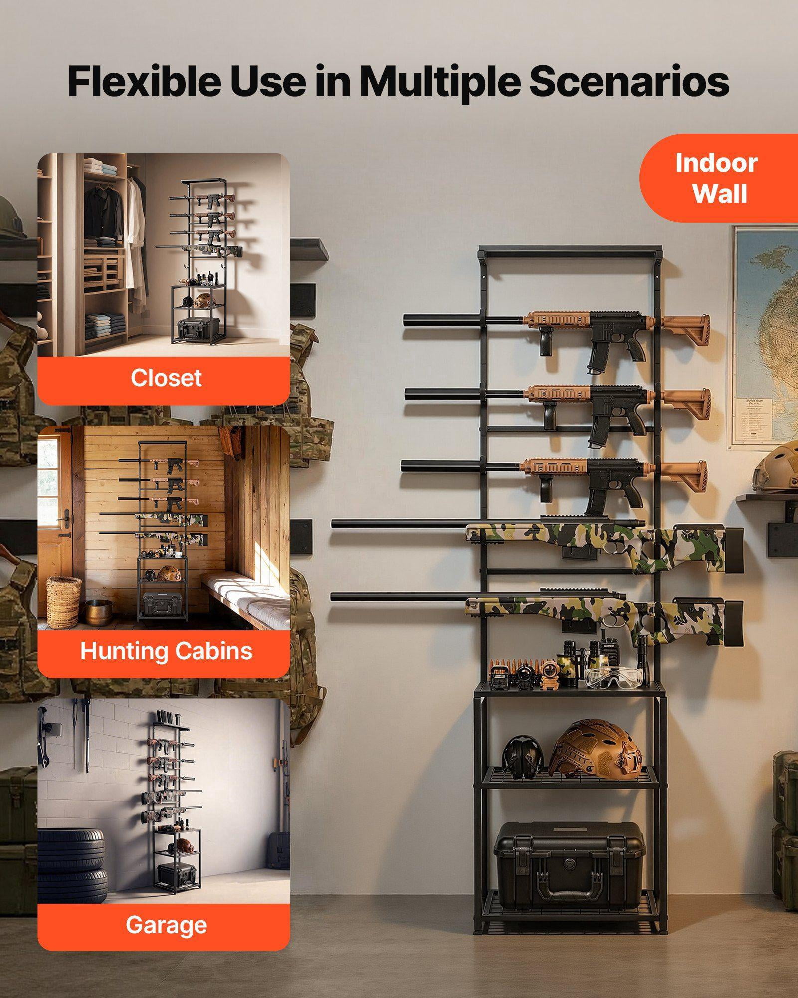 Heavy Duty Steel Floor Standing Gun Rack with Storage Shelf Holds 5 Rifles Shotguns for Home Garage Hunting Long Gun Storage