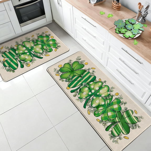 Horivan St. Patrick's Day Kitchen Rugs Set of 2 Non Slip Water Absorbent Mats Holiday Home Decor for Floor Kitchen Sink Front Door Entryway