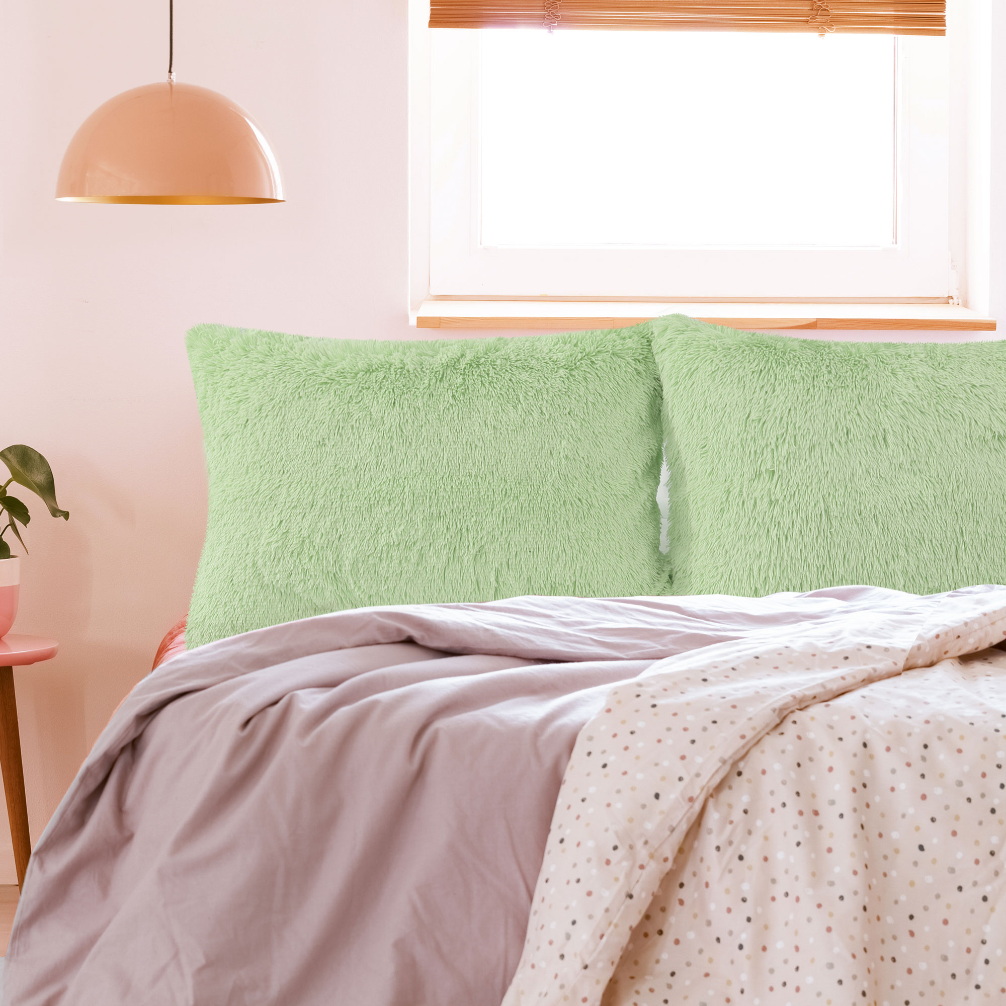 PiccoCasa 2 Pack Soft Faux Fur Pillow Cases with Zipper, Green, King