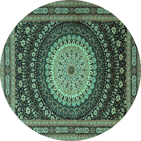 Ahgly Company Machine Washable Indoor Round Persian Turquoise Blue Traditional Area Rugs, 6' Round
