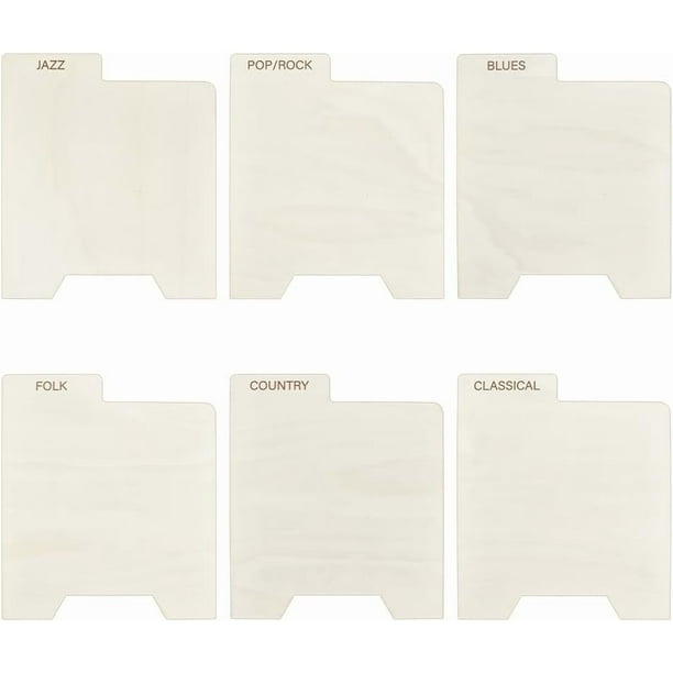 6 separadores de madera para discos de vinilo, separadores de fichas de 35 x 30 cm con pestañas para géneros musicales, ideales para organizar discos, cómics y revistas.