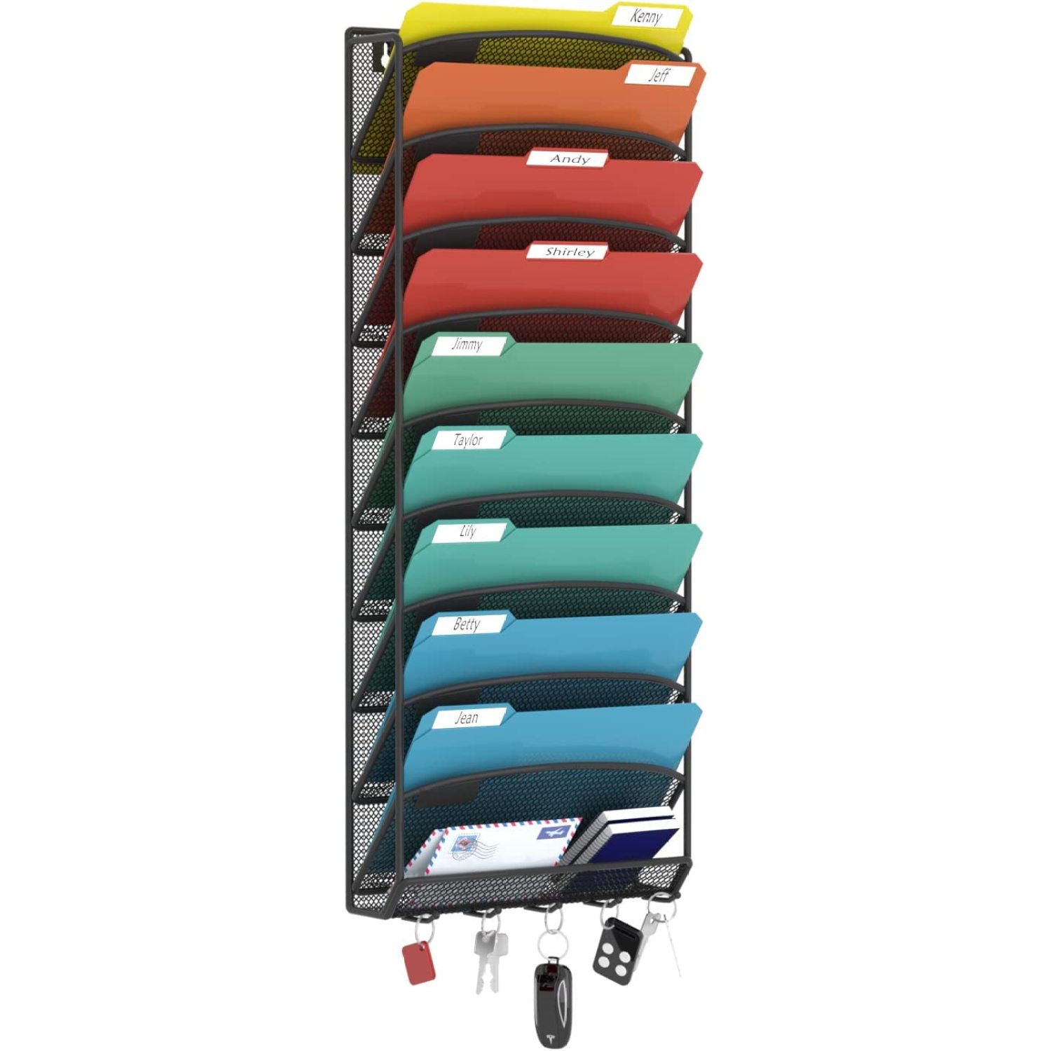 10 Pocket Hanging Wall File Organizer Wall Mount Paper Folder Holder Letter Rack, Magazine Rack