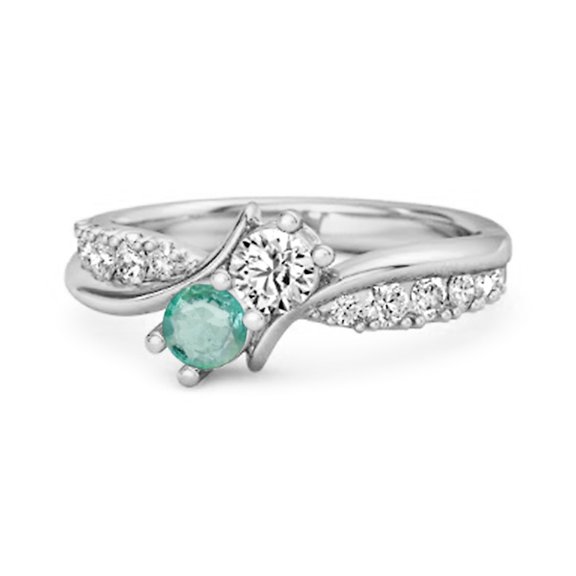 0.10 Ct Round Cut Emerald Two Stone Swirl 925 Sterling Silver Women Valentines Day Gifts Ring