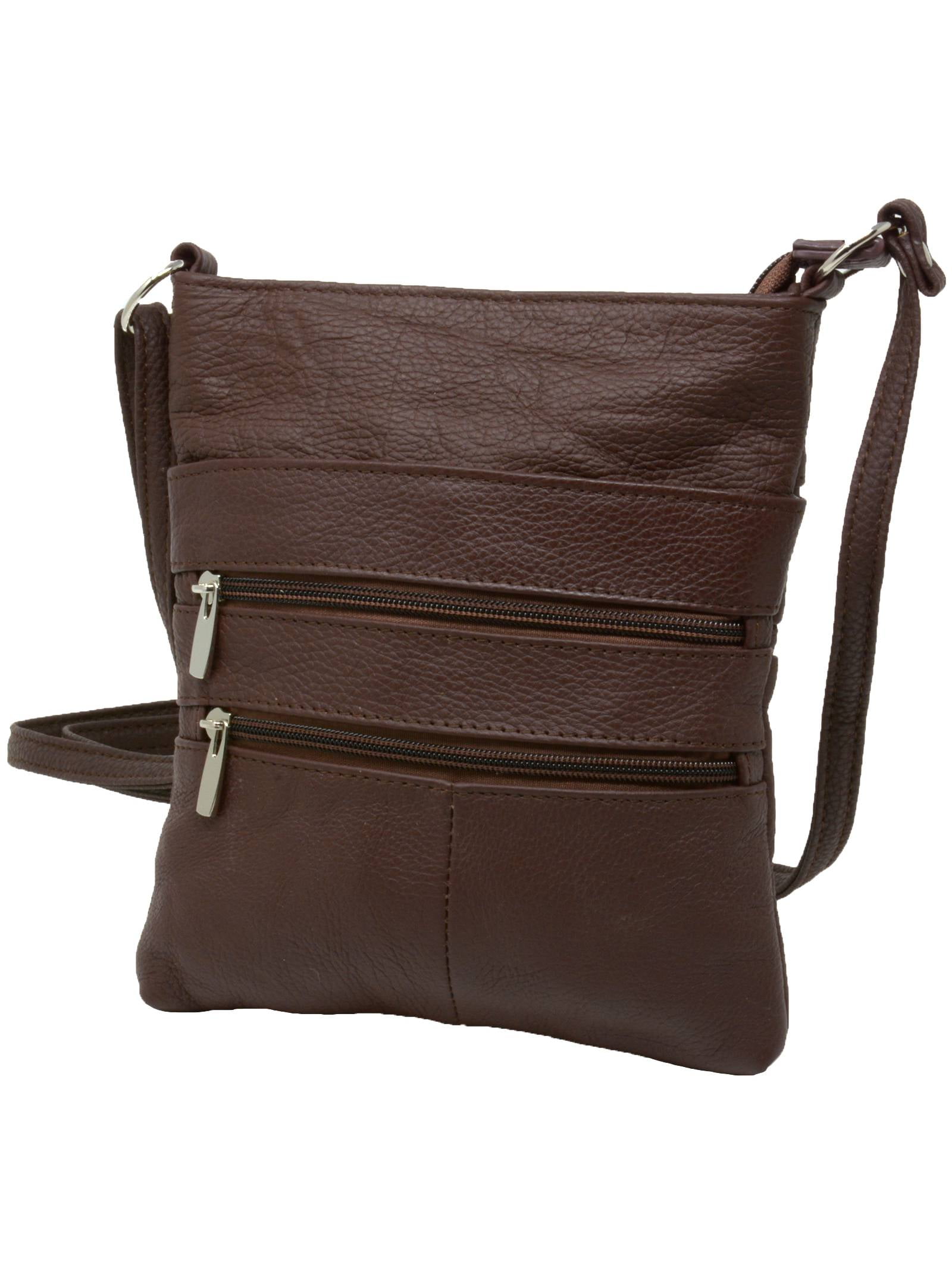 Genuine Leather Organizer Purse Mini Handbag Travel Bag Zippered