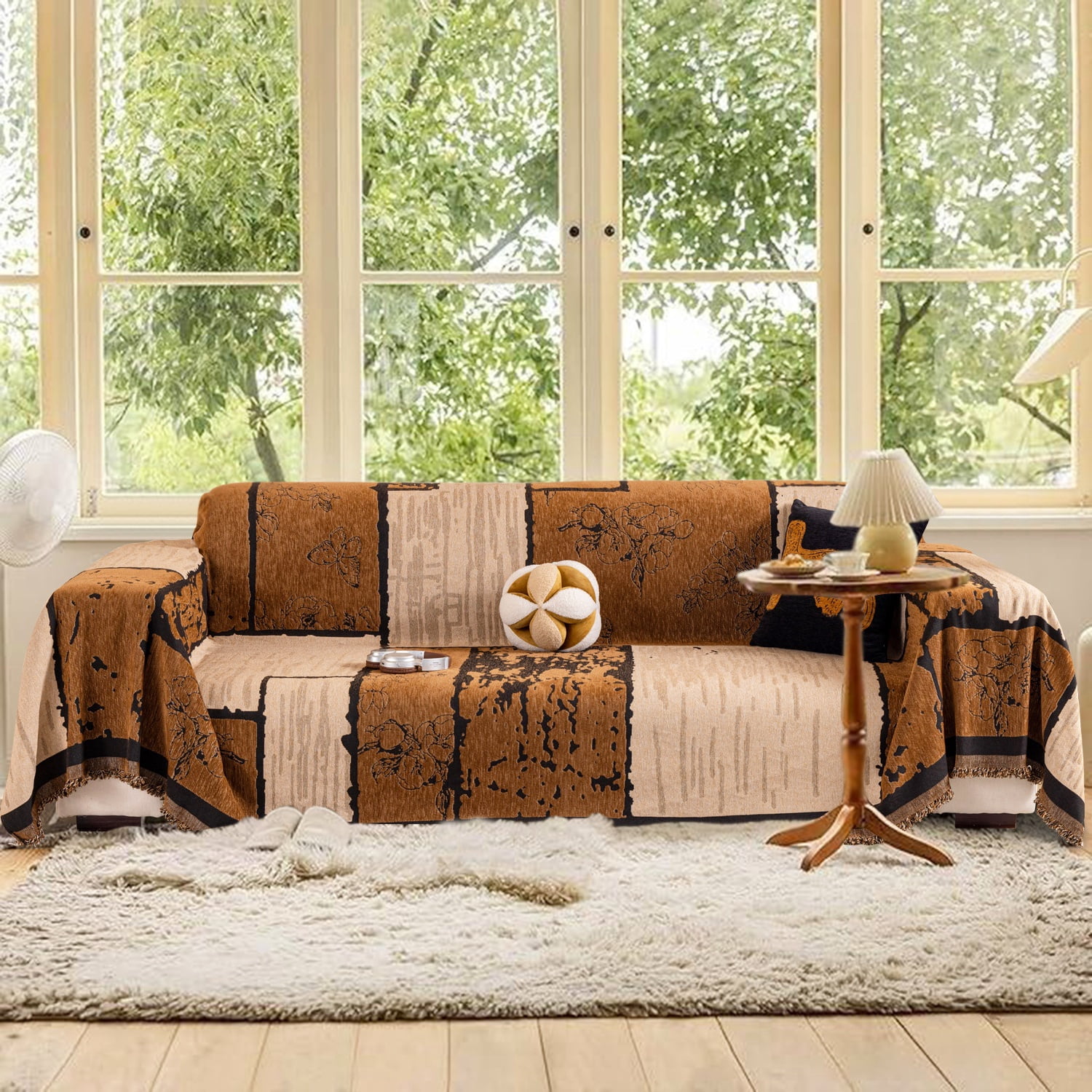 NAYOROOM Vintage Brown Sofa Cover, Couch Covers for 3 Cushion Couch Sofa, Sectional Couch Covers for Living Room Sofa Throws Sofa Slipcovers (71"x 118",Large )