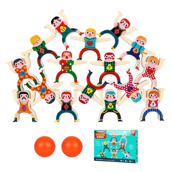 Stacking Figure Toys, 16 Pcs Circus Hercules Acrobatic Troupe Interlock Toy Games, Preschool Balls, 2 with Stacking Family