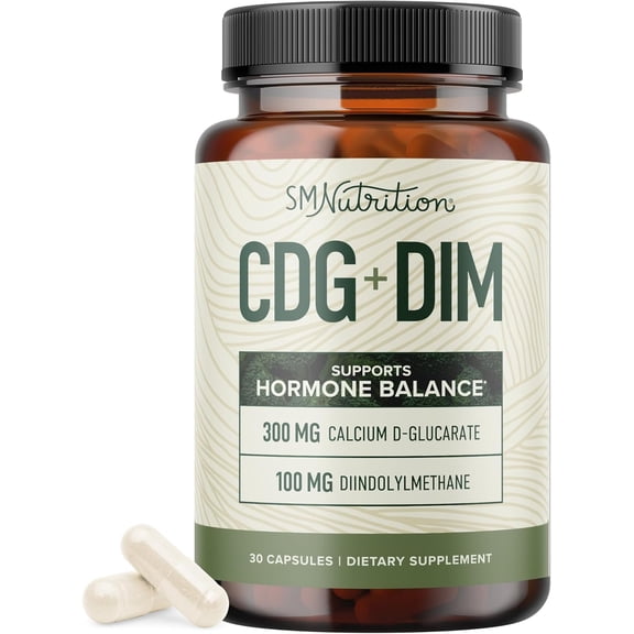 Calcium D-Glucarate with DIM Supplement for Hormone Balance & Estrogen Detox, Liver Support, Menopause Relief, Hormonal Acne | Non-GMO, Third-Party Tested, 30ct