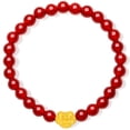 thumbnail image 3 of Zhou Liu Fu 24K Solid Gold Ruyi Charm Red Agate Bracelet - 6mm Beaded Healing Bracelet with Chinese FU Character for Good Fortune & Luck, 3 of 10