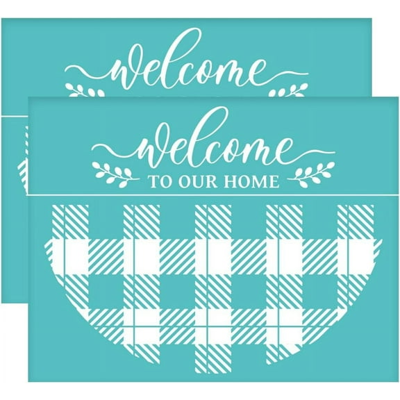 2pcs 11x8.6 inch Silk Screen Printing Stencils Plaid Leaves Silk Screen Stencils Self-Adhesive Welcome Stencils Reusable Silk Screen Mesh Transfer for Painting on Wood T-shirts Bags