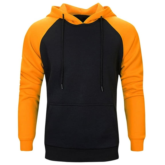 Tejiojio Men's and Big Men's Classic Tops Clearance Men Hoodies Color Block Patchwork Blend Fleece Pullover Kanga Pocket Sweatshirts
