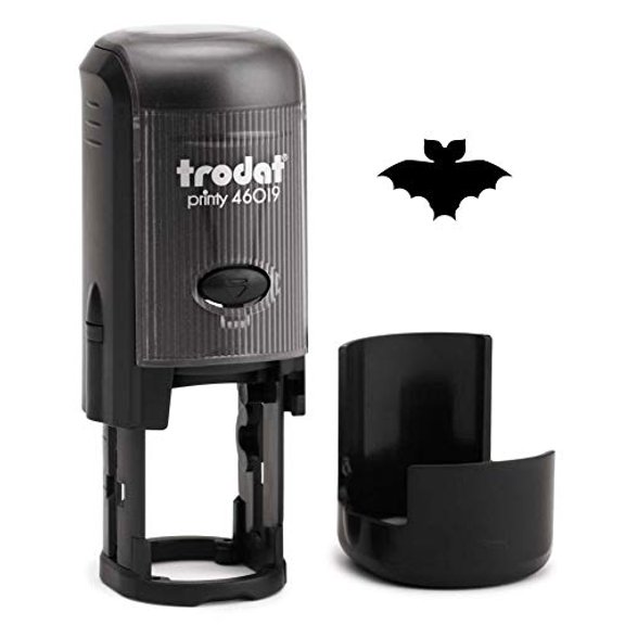 Round Teacher Stamp, Holiday, 3/4" Self-Inking Rubber Stamp - Halloween BAT - Black Ink