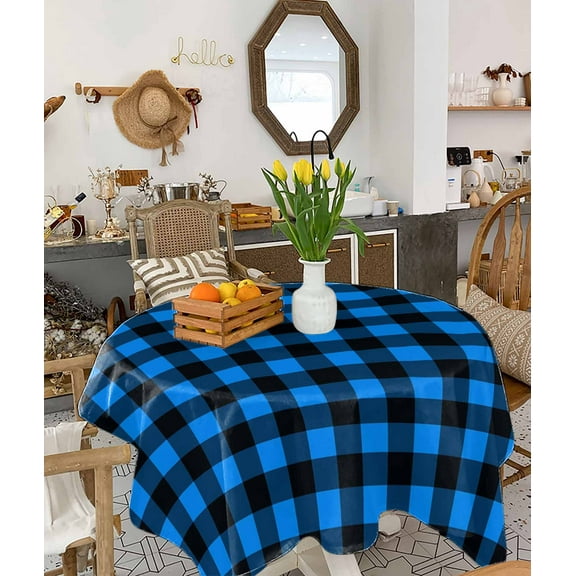 Black Blue Plaid Tablecloth Square Table Cloth 60x60 , Waterproof Tablecloth Outdoor Table Cloth, Country Buffalo Checked Gingham Washable Table Cover for Kitchen Dining Party