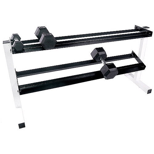 Two Tier Dumbbell Rack 50-inch Set Fitness Storage Workout Dumbells Steel Floor