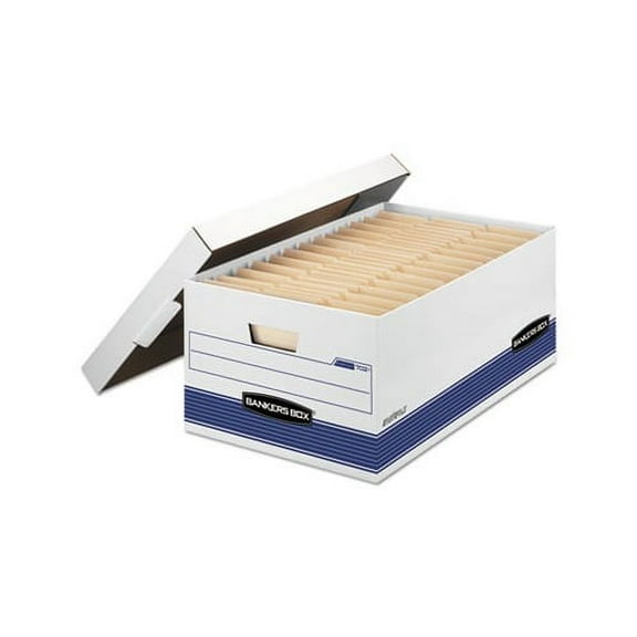 STOR/FILE Medium-Duty Storage Boxes Legal Files, 15.88" x 25.38" x 10.25", White/Blue, 4/Carton